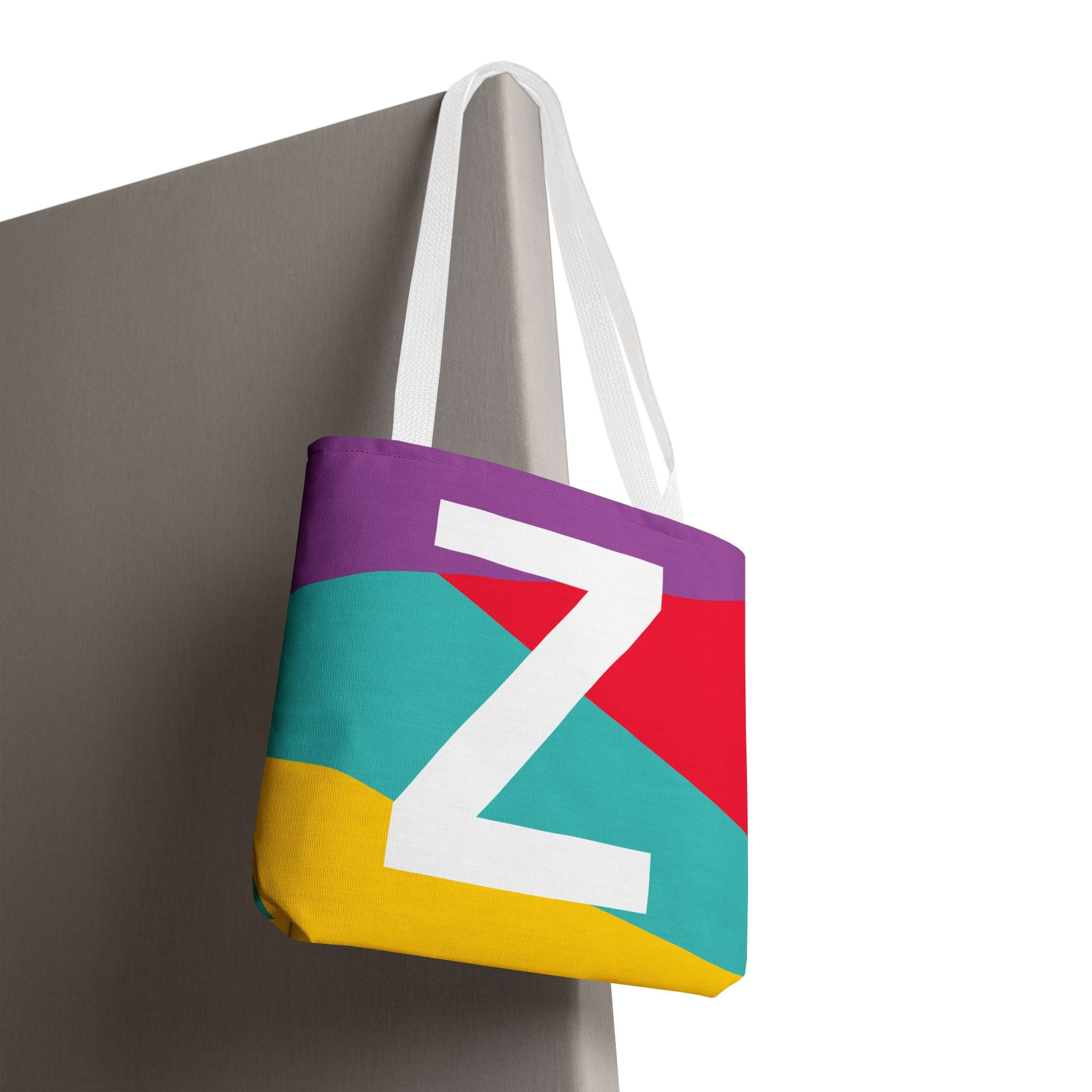 Monogram 'Z' Colorblock Tote Bag — Personalized Initial Z Shoulder Tote
