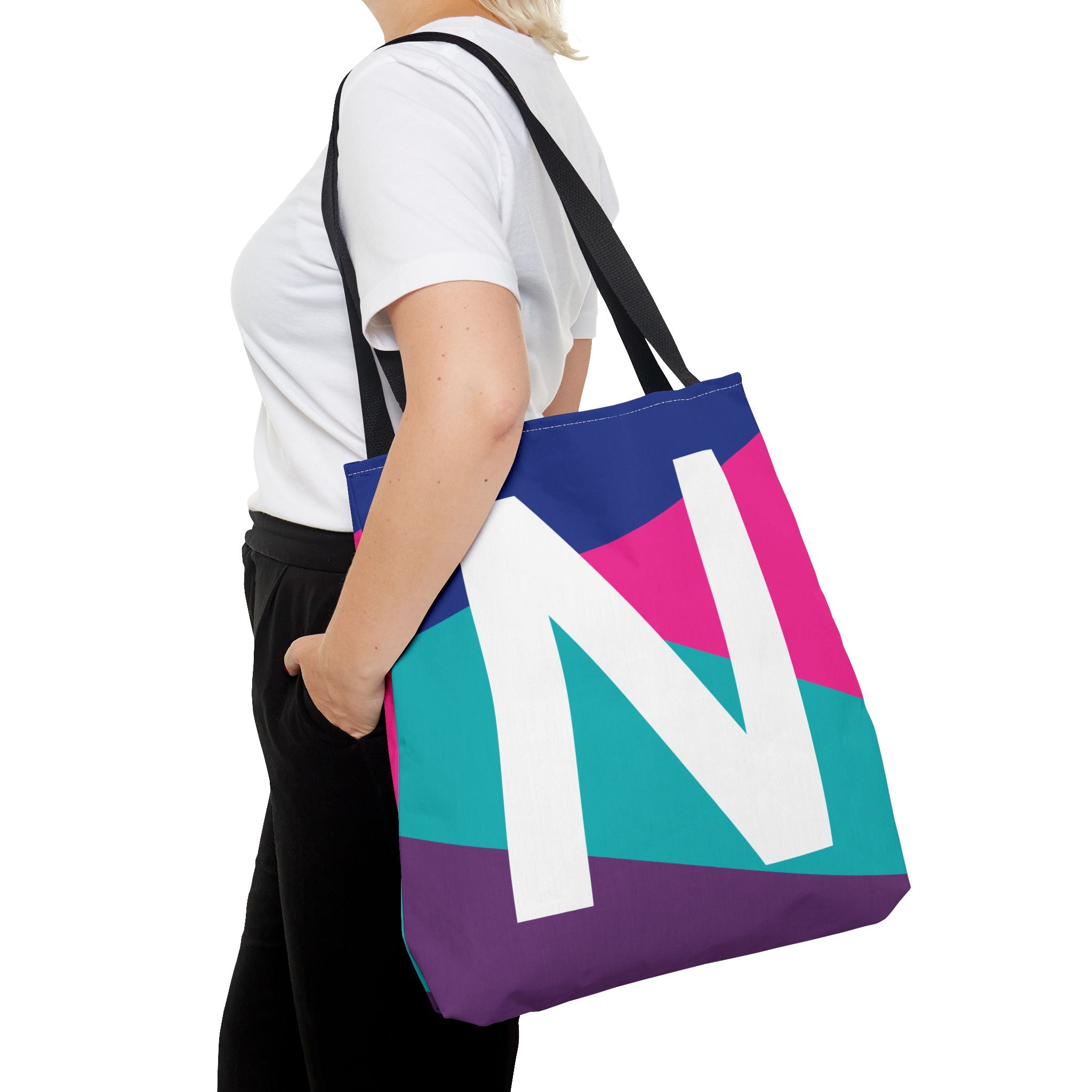 Monogram 'N' Colorblock Tote Bag — Personalized Initial N Shoulder Tote