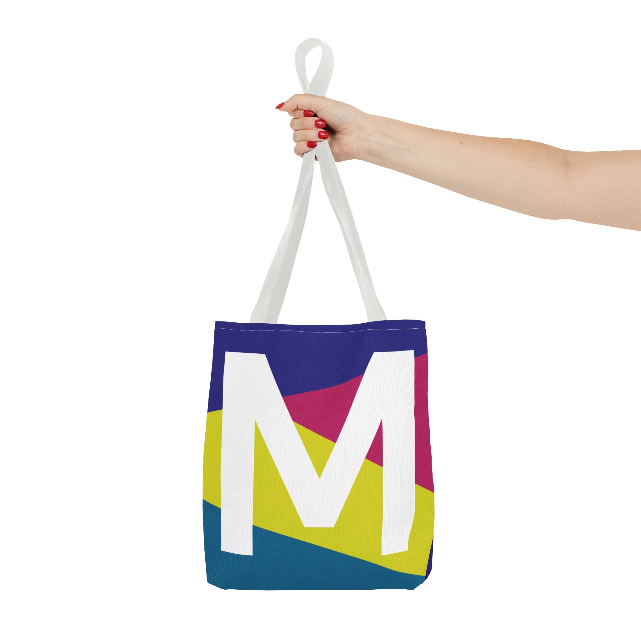 Monogram 'M' Colorblock Tote Bag — Personalized Initial M Shoulder Tote