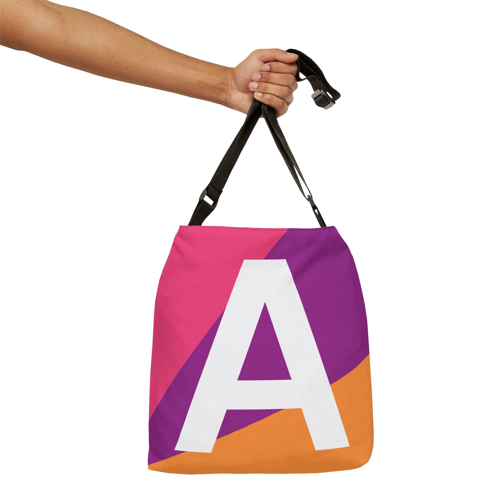 Initial Letter 'A' Colorblock Adjustable Tote Bag — Monogram Alphabet Shoulder Bag