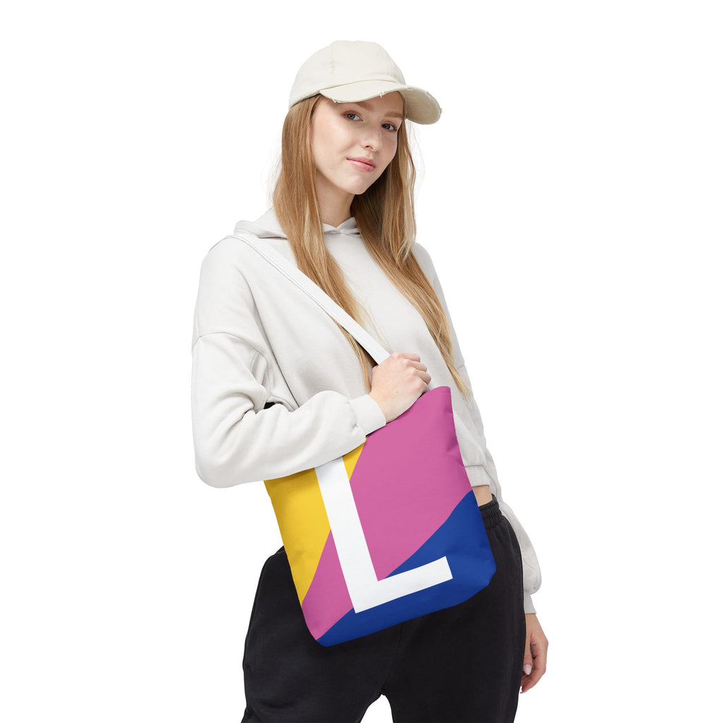 Monogram 'L' Colorblock Tote Bag — Personalized Initial L Shoulder Tote