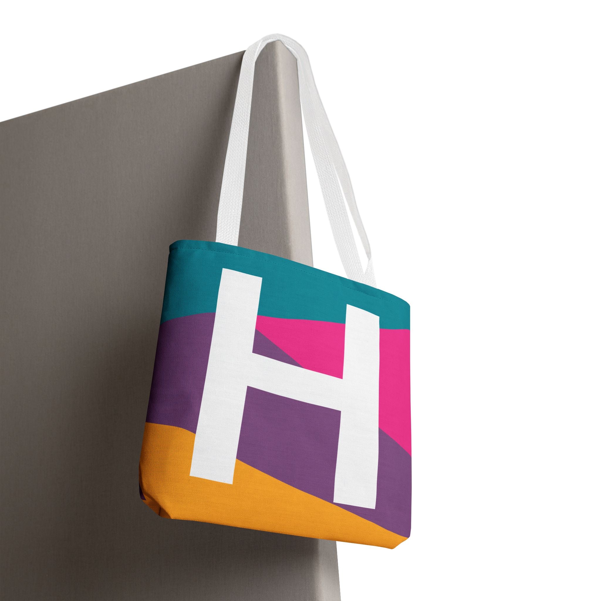 Monogram 'H' Colorblock Tote Bag — Personalized Initial H Shoulder Tote