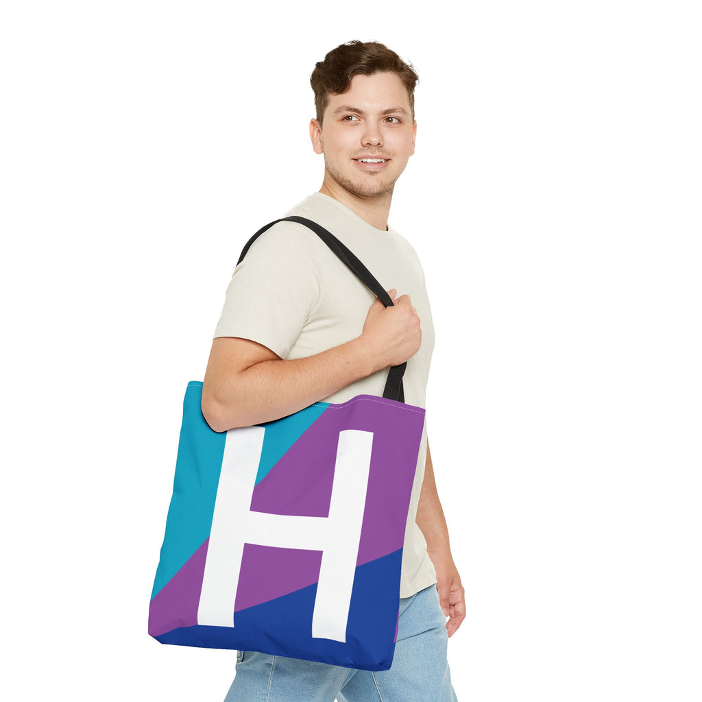 Monogram 'H' Colorblock Tote Bag — Personalized Initial H Shoulder Tote