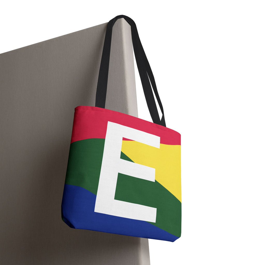 Monogram 'E' Colorblock Tote Bag — Personalized Initial E Shoulder Tote