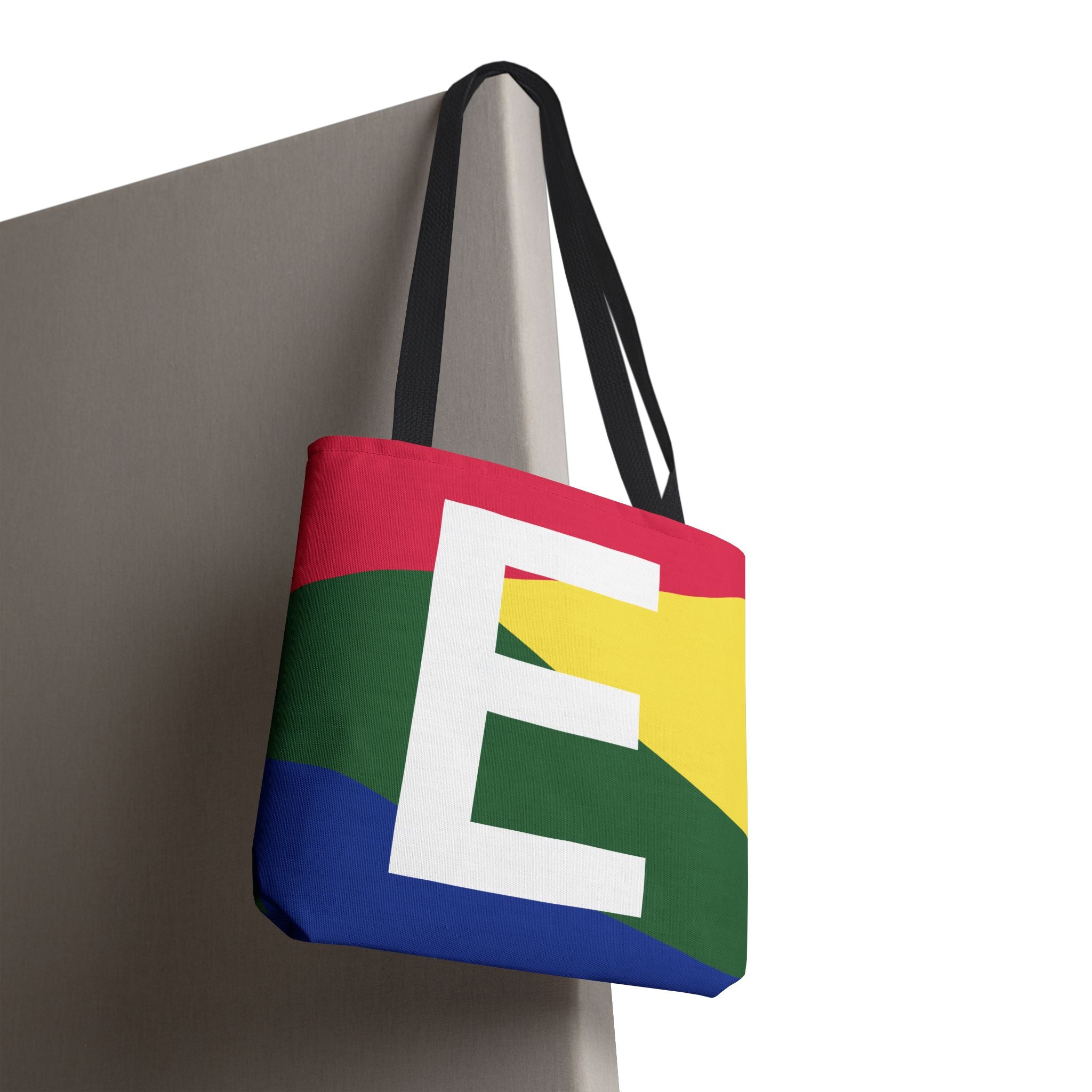 Monogram 'E' Colorblock Tote Bag — Personalized Initial E Shoulder Tote