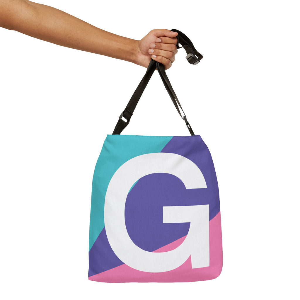 Initial Letter 'G' Colorblock Adjustable Tote Bag — Monogram Alphabet Shoulder Bag