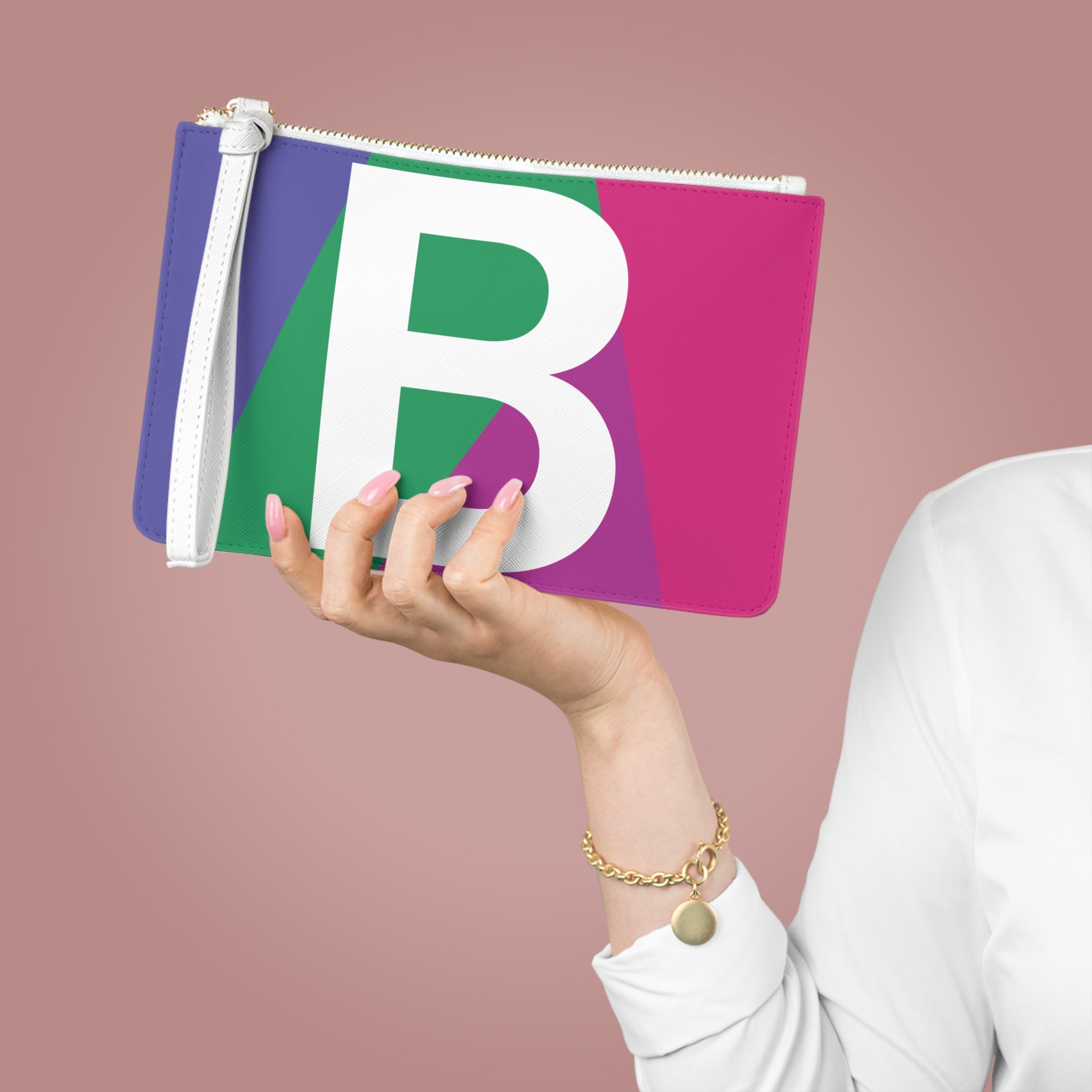Monogram 'B' Colorblock Clutch Bag — Bold Geometric Wristlet for Everyday & Gifts