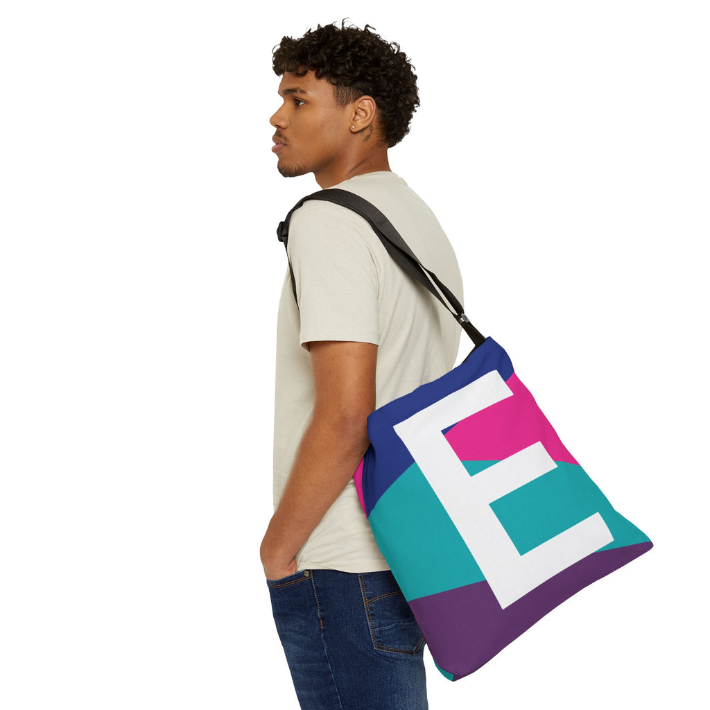 Initial Letter 'E' Colorblock Adjustable Tote Bag — Monogram Alphabet Shoulder Bag