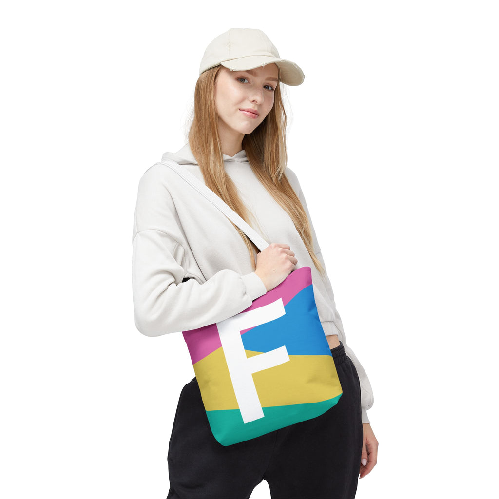 Monogram 'F' Colorblock Tote Bag — Personalized Initial F Shoulder Tote