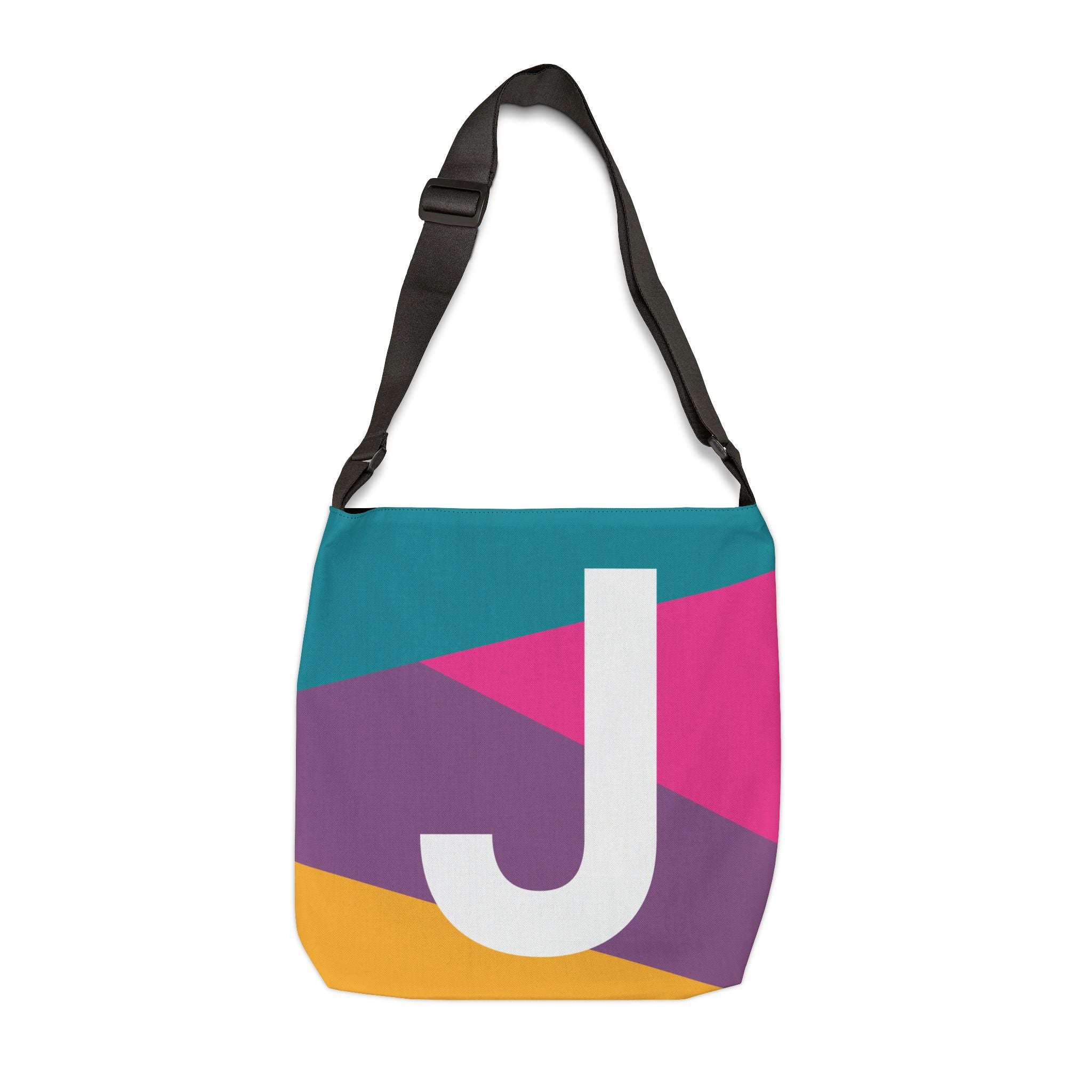 Initial Letter 'J' Colorblock Adjustable Tote Bag — Monogram Alphabet Shoulder Bag