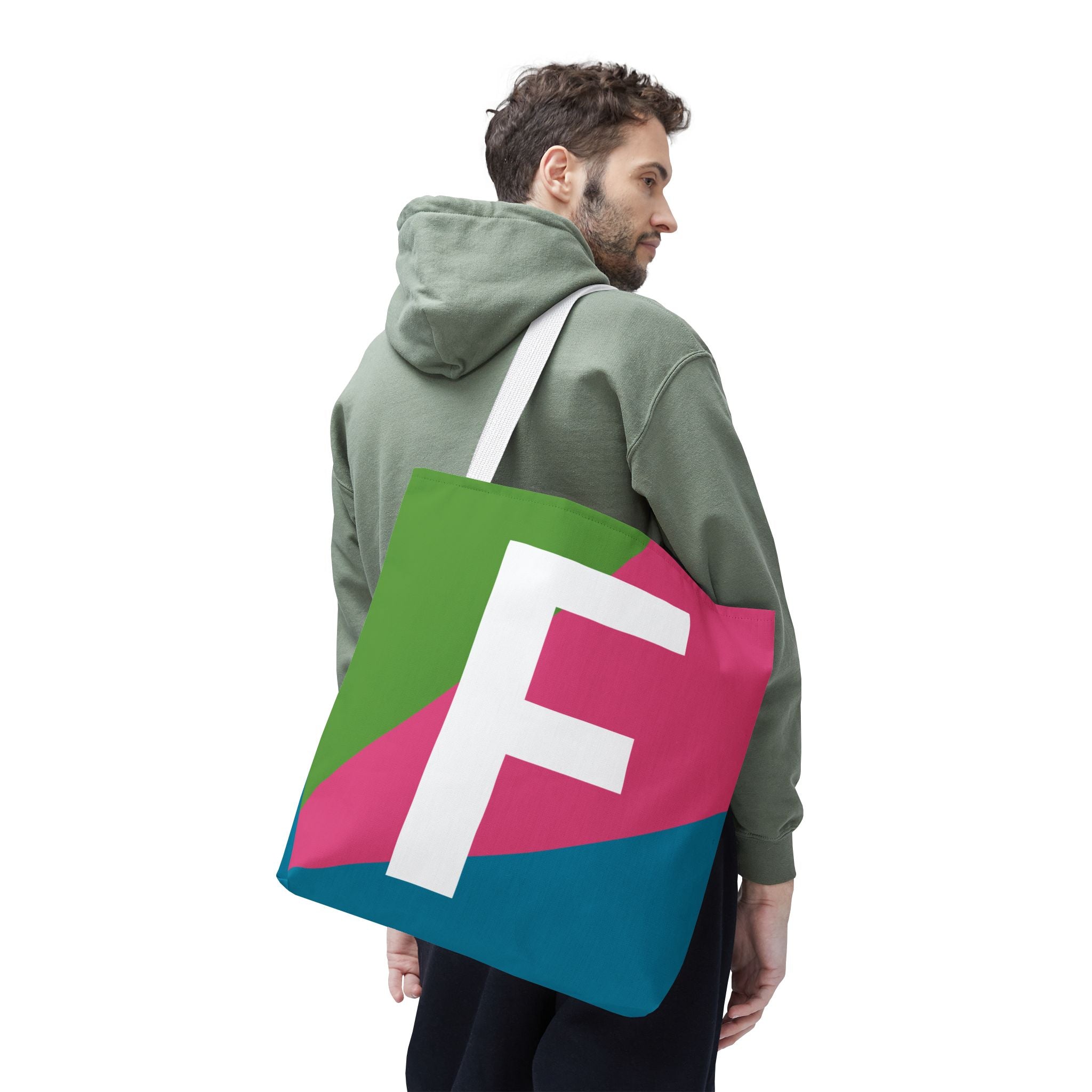 Monogram 'F' Colorblock Tote Bag — Personalized Initial F Shoulder Tote