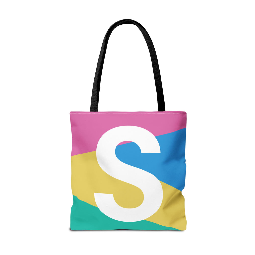 Monogram 'S' Colorblock Tote Bag — Personalized Initial S Shoulder Tote