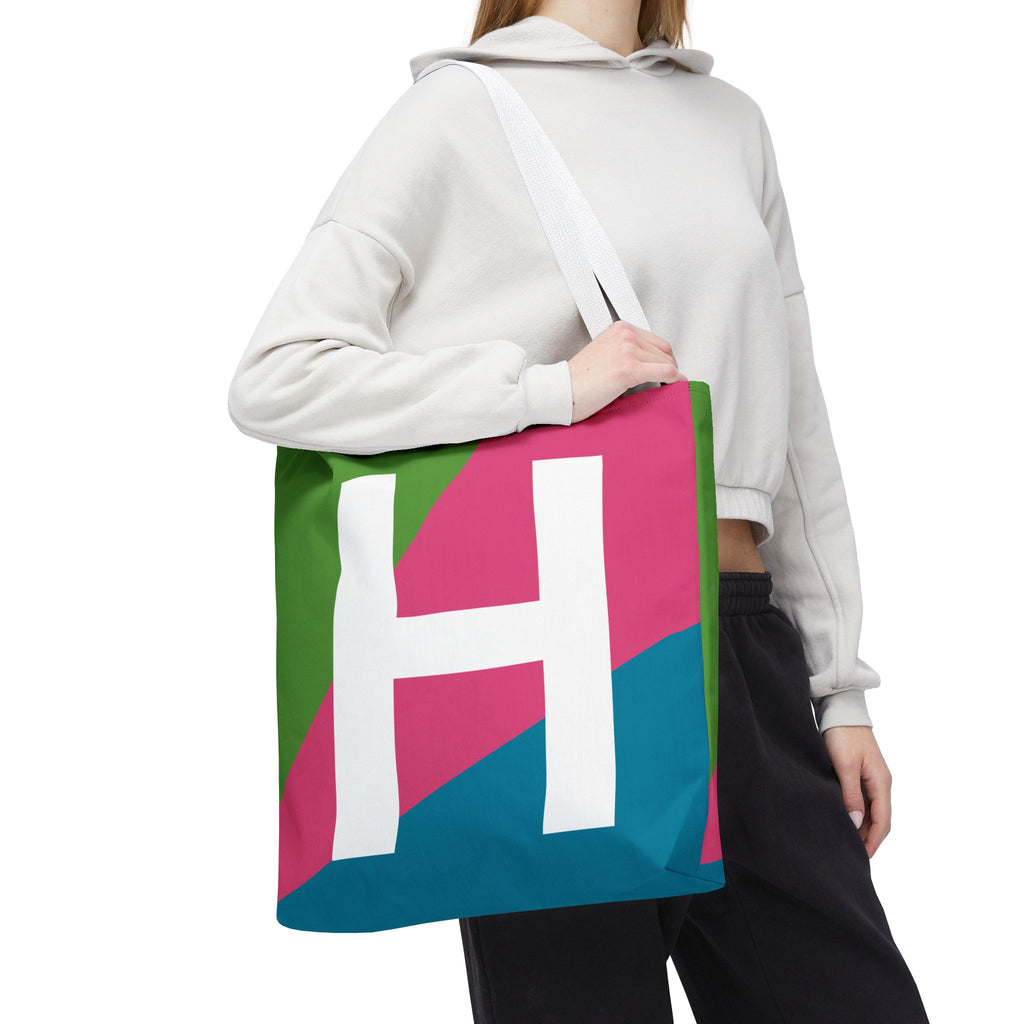 Monogram 'H' Colorblock Tote Bag — Personalized Initial H Shoulder Tote