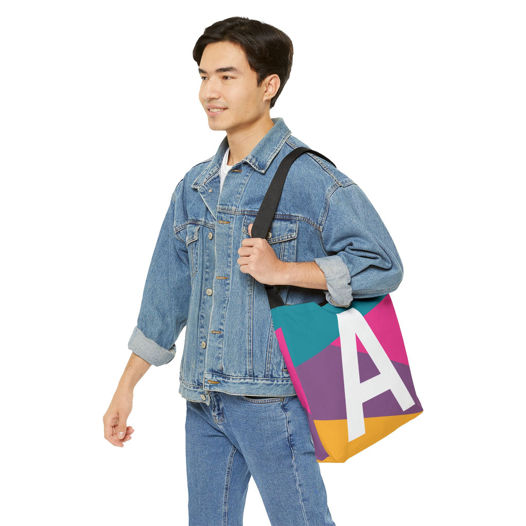 Initial Letter 'A' Colorblock Adjustable Tote Bag — Monogram Alphabet Shoulder Bag