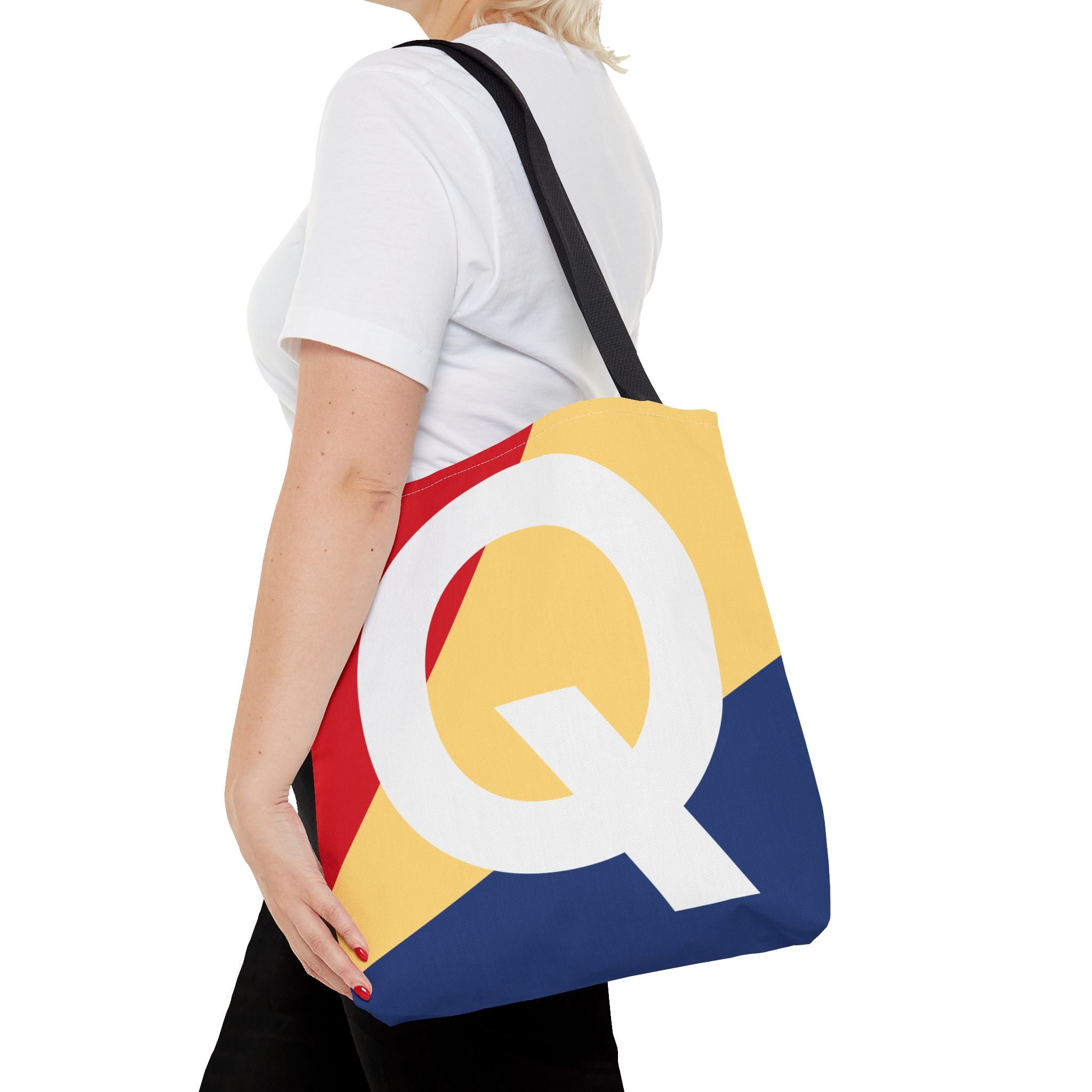 Monogram 'Q' Colorblock Tote Bag — Personalized Initial Q Shoulder Tote