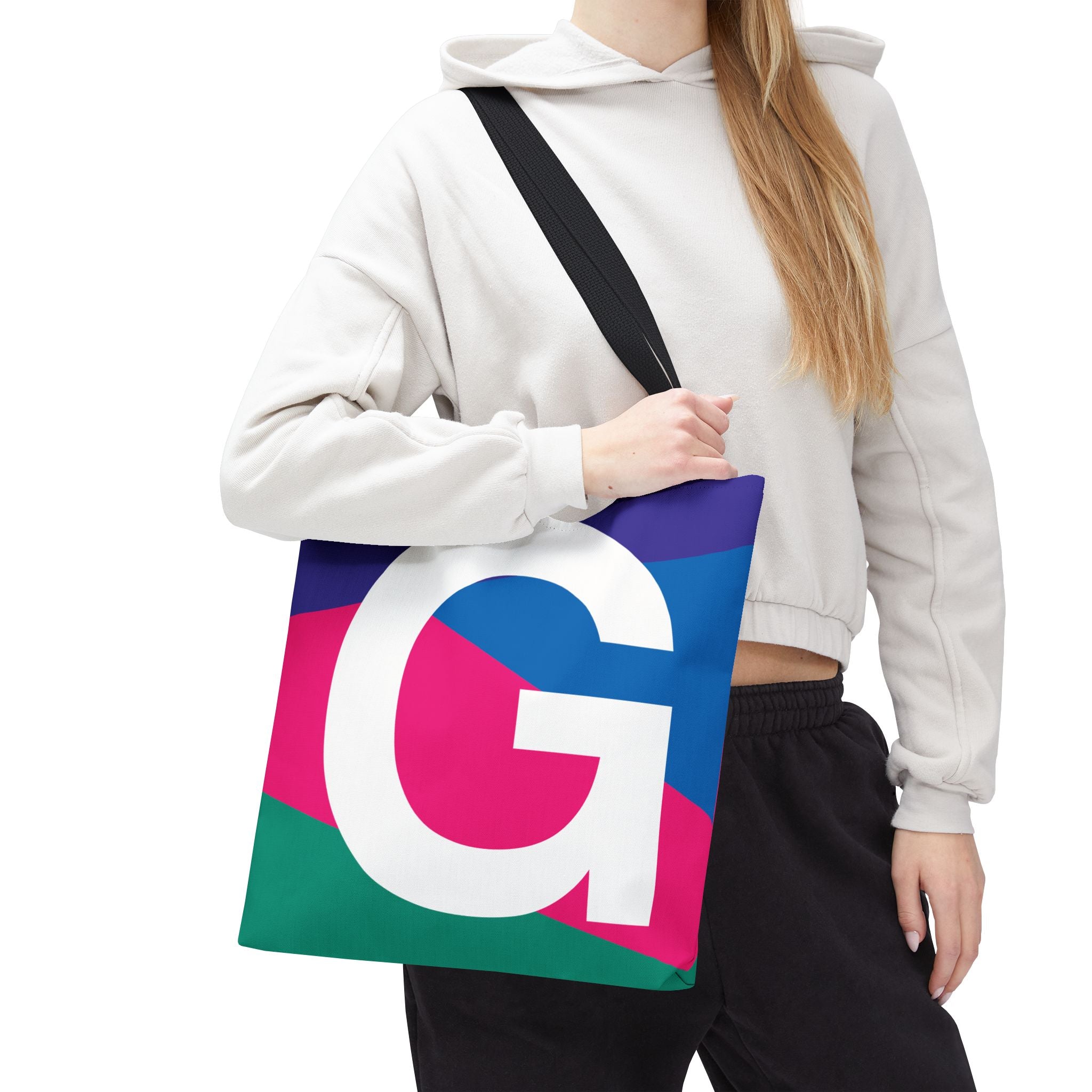 Monogram 'G' Colorblock Tote Bag — Personalized Initial G Shoulder Tote
