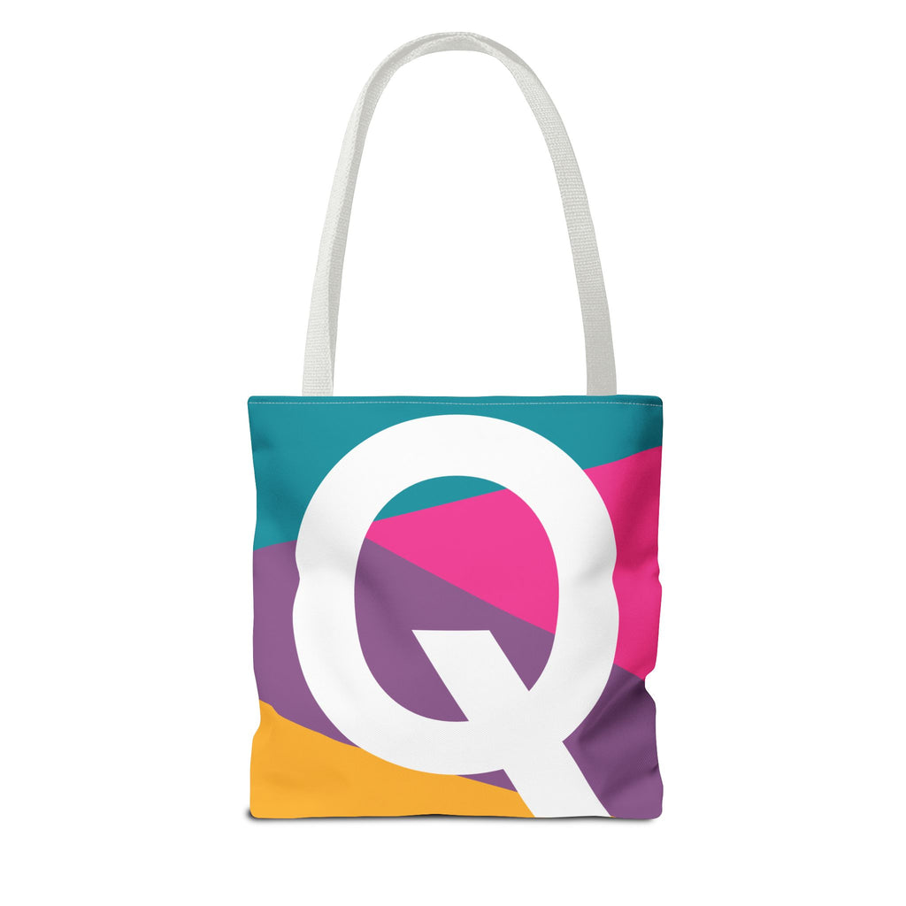 Monogram 'Q' Colorblock Tote Bag — Personalized Initial Q Shoulder Tote