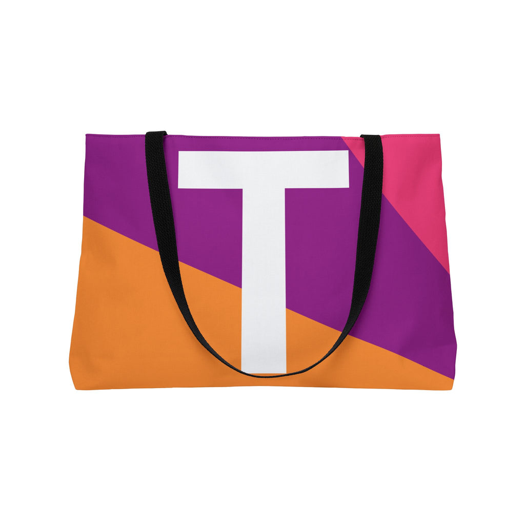 Personalized 'T' Colorblock Tote Bag — Monogram Weekender Tote