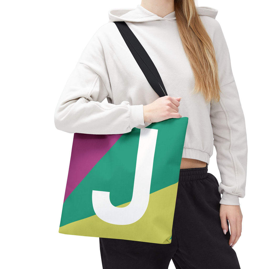 Monogram 'J' Colorblock Tote Bag — Personalized Initial J Shoulder Tote