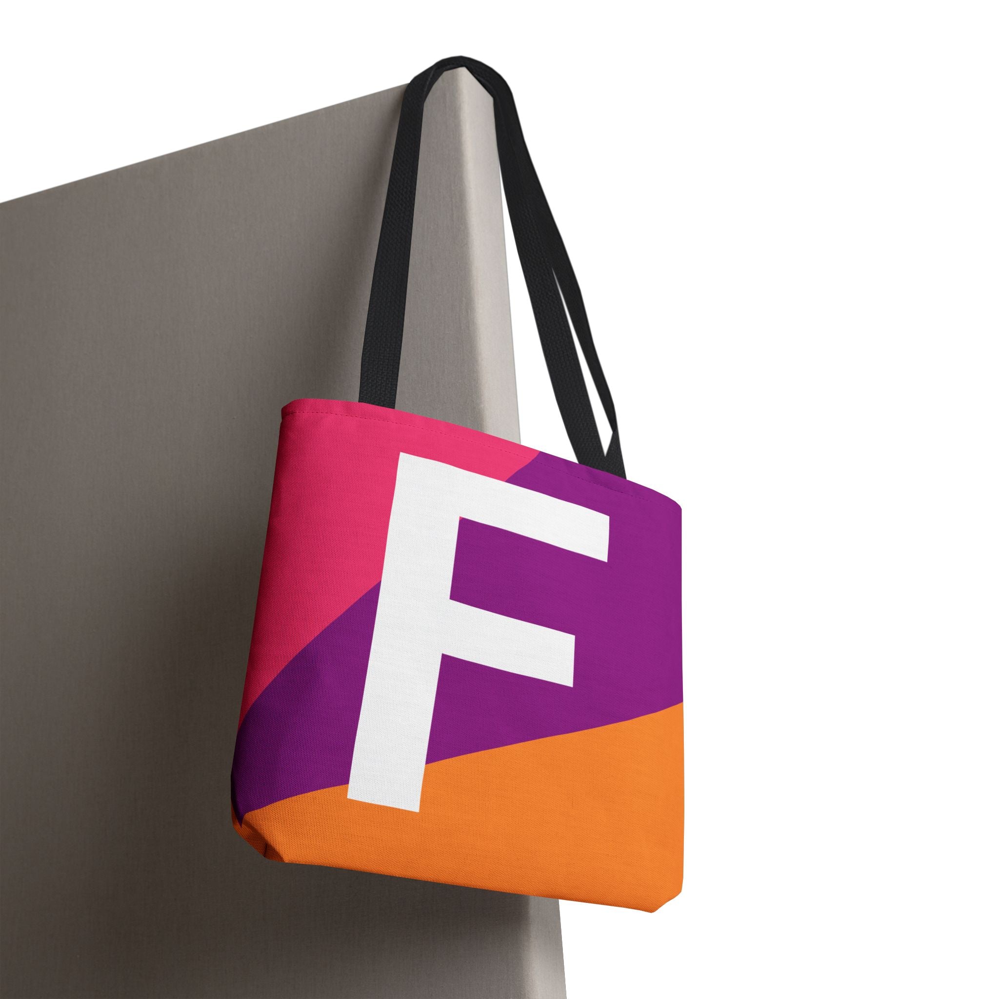 Monogram 'F' Colorblock Tote Bag — Personalized Initial F Shoulder Tote