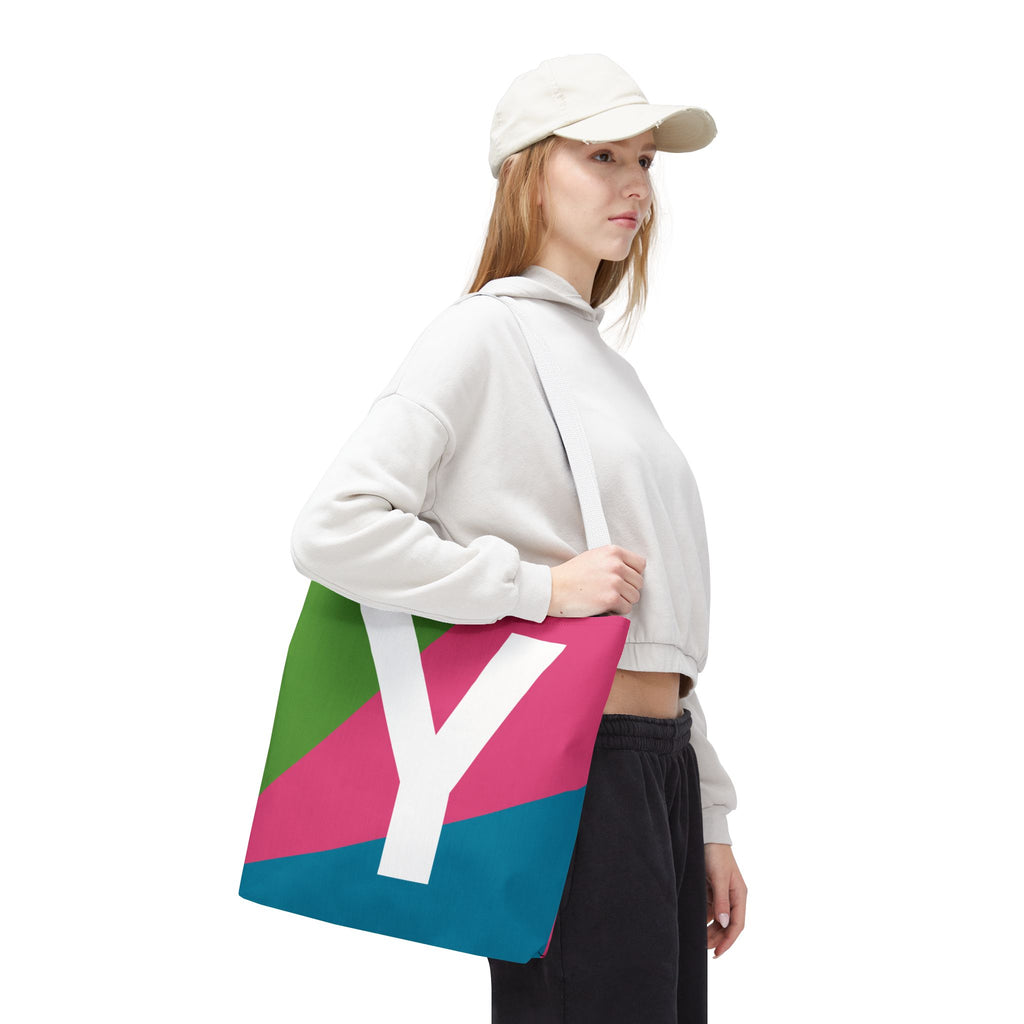 Monogram 'Y' Colorblock Tote Bag — Personalized Initial Y Shoulder Tote