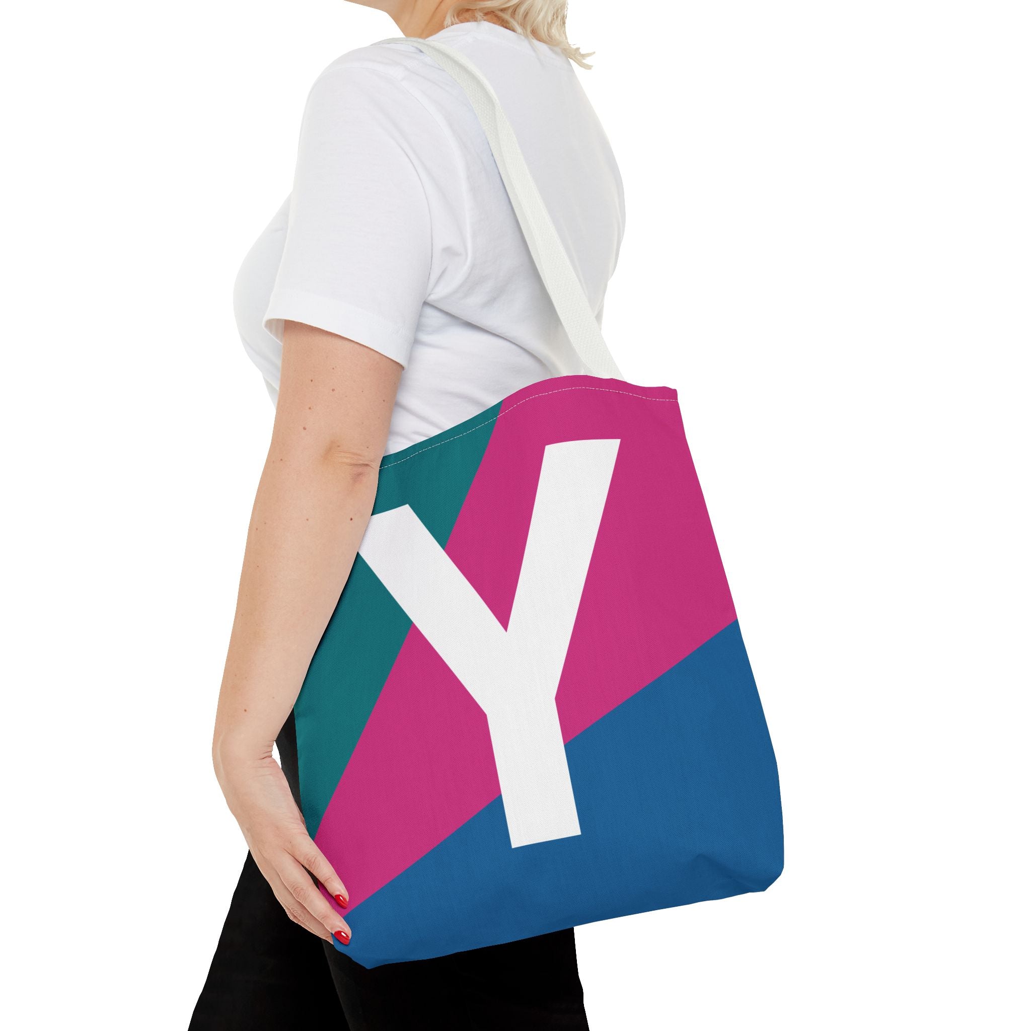Monogram 'Y' Colorblock Tote Bag — Personalized Initial Y Shoulder Tote