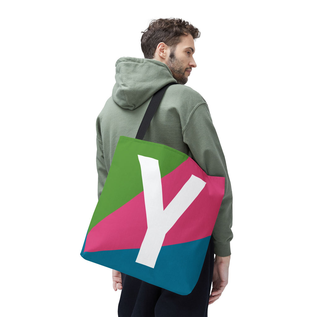 Monogram 'Y' Colorblock Tote Bag — Personalized Initial Y Shoulder Tote