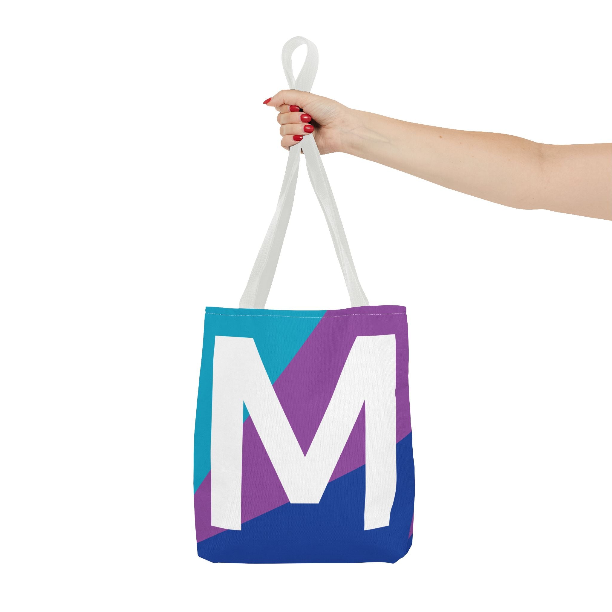 Monogram 'M' Colorblock Tote Bag — Personalized Initial M Shoulder Tote