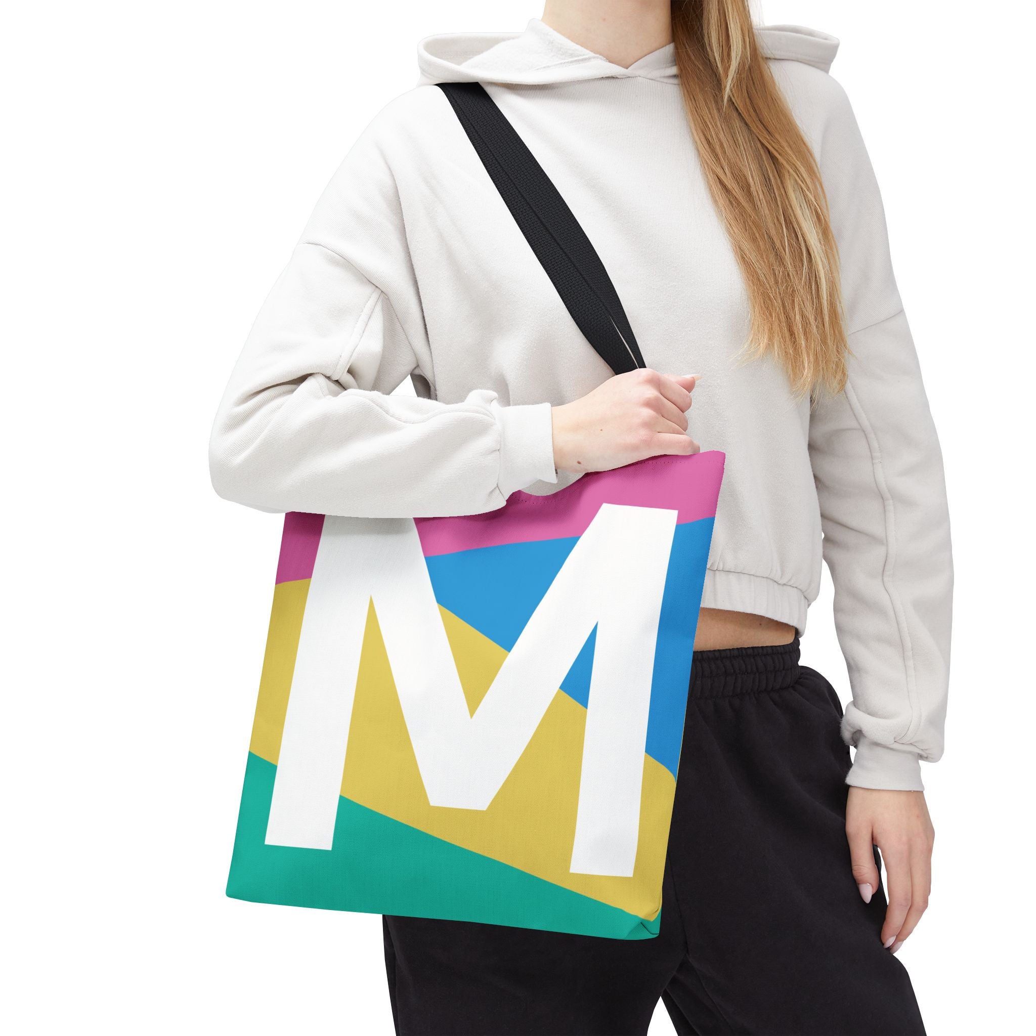 Monogram 'M' Colorblock Tote Bag — Personalized Initial M Shoulder Tote