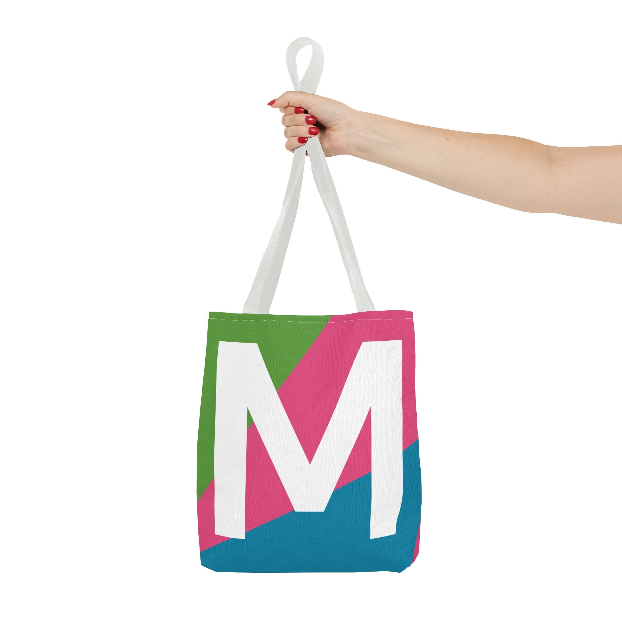 Monogram 'M' Colorblock Tote Bag — Personalized Initial M Shoulder Tote