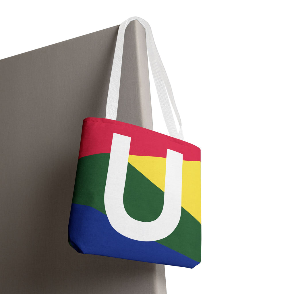 Monogram 'U' Colorblock Tote Bag — Personalized Initial U Shoulder Tote