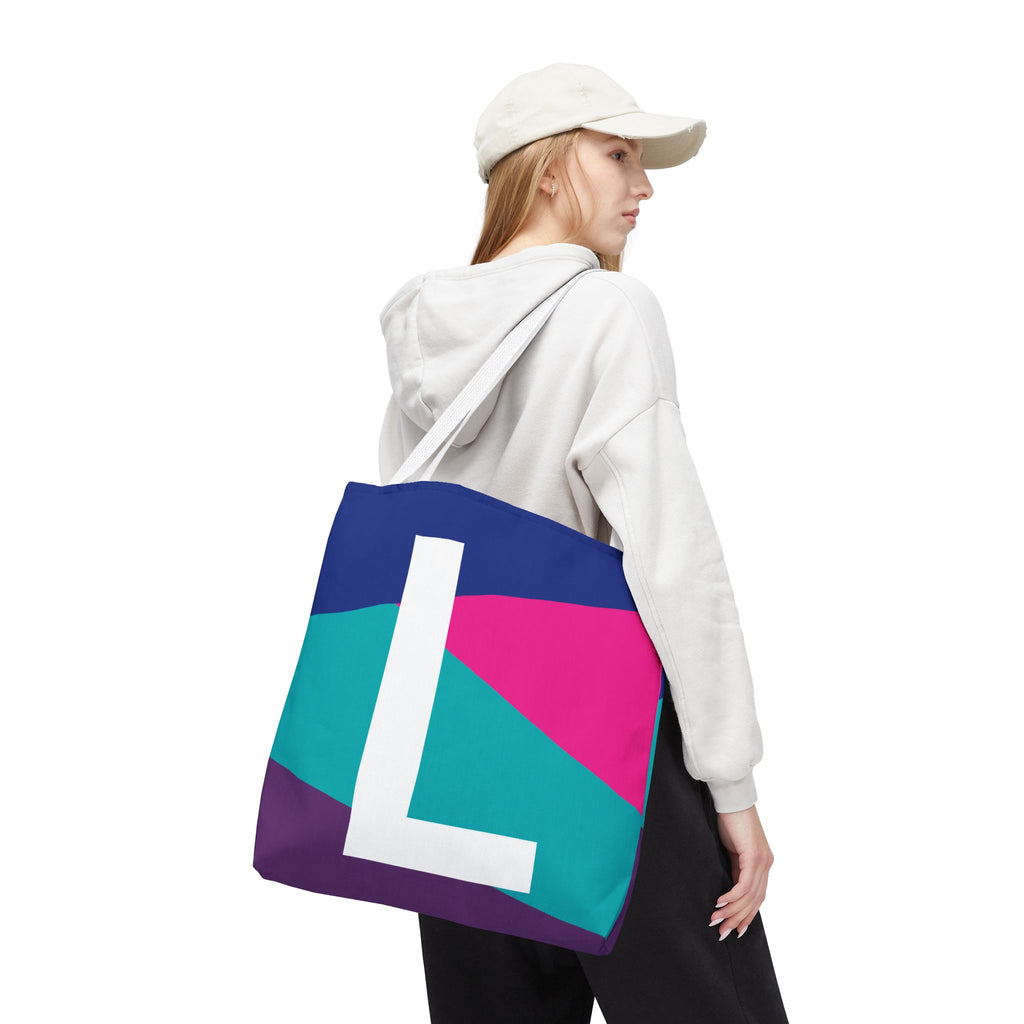 Monogram 'L' Colorblock Tote Bag — Personalized Initial L Shoulder Tote