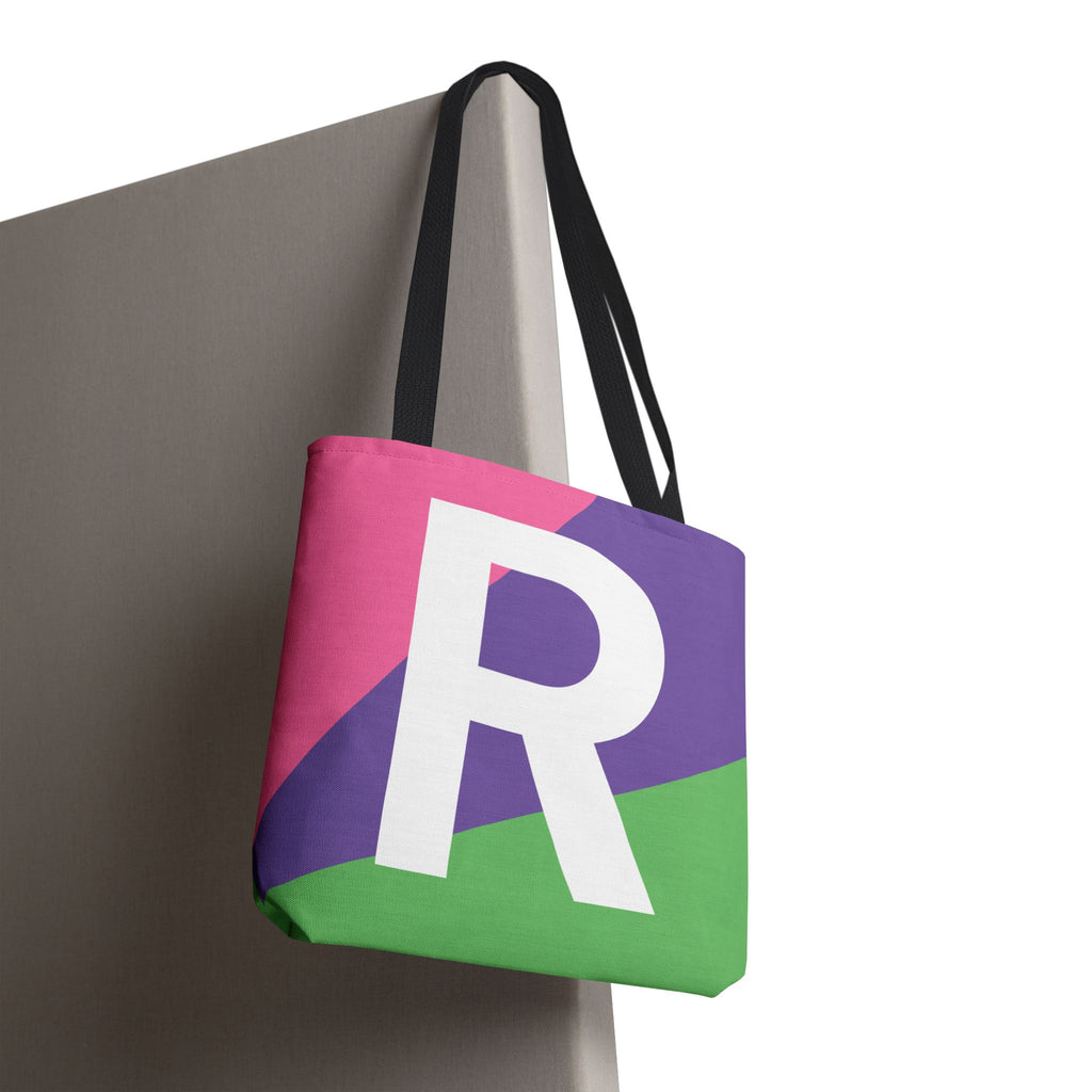 Monogram 'R' Colorblock Tote Bag — Personalized Initial R Shoulder Tote