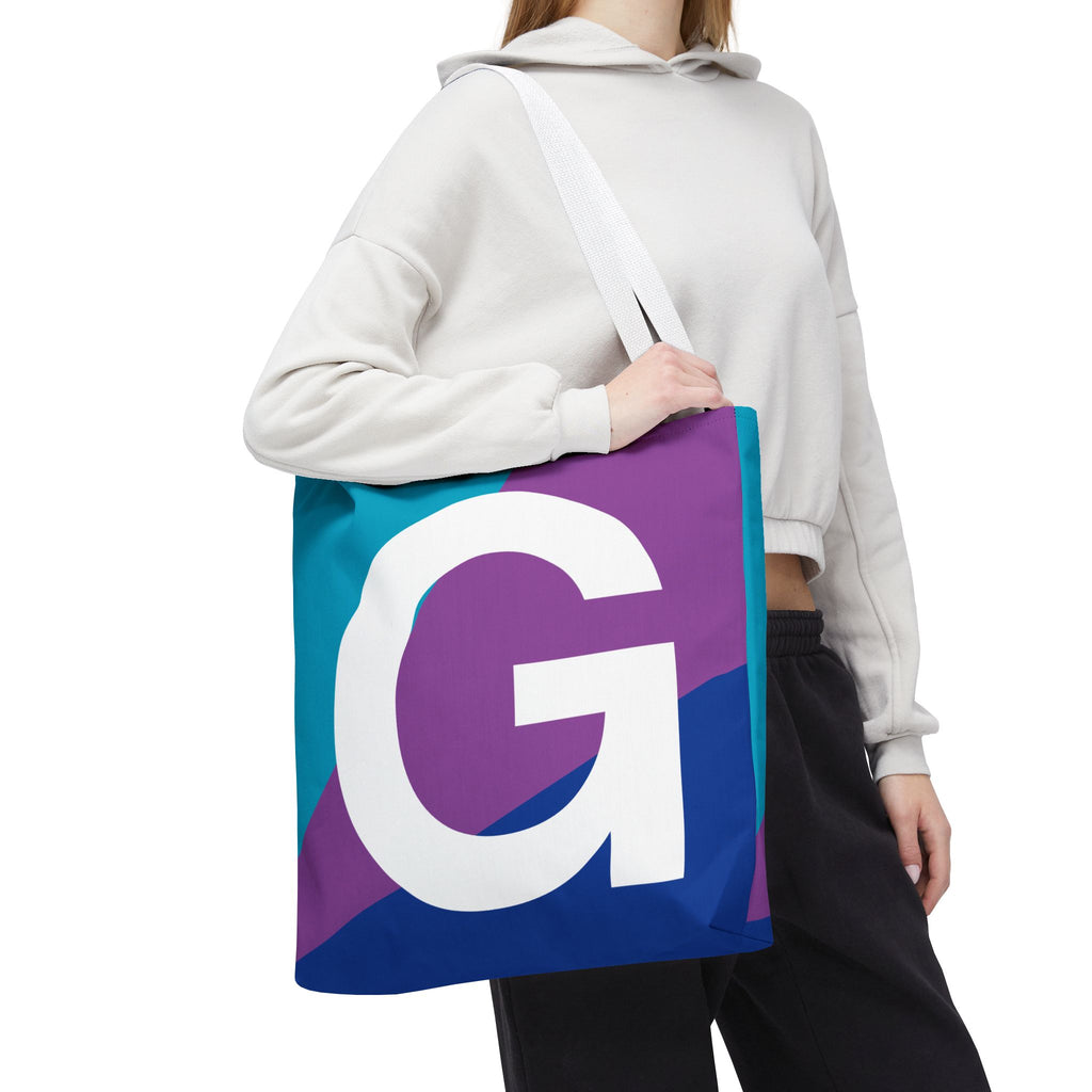 Monogram 'G' Colorblock Tote Bag — Personalized Initial G Shoulder Tote