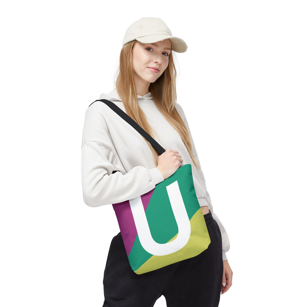 Monogram 'U' Colorblock Tote Bag — Personalized Initial U Shoulder Tote