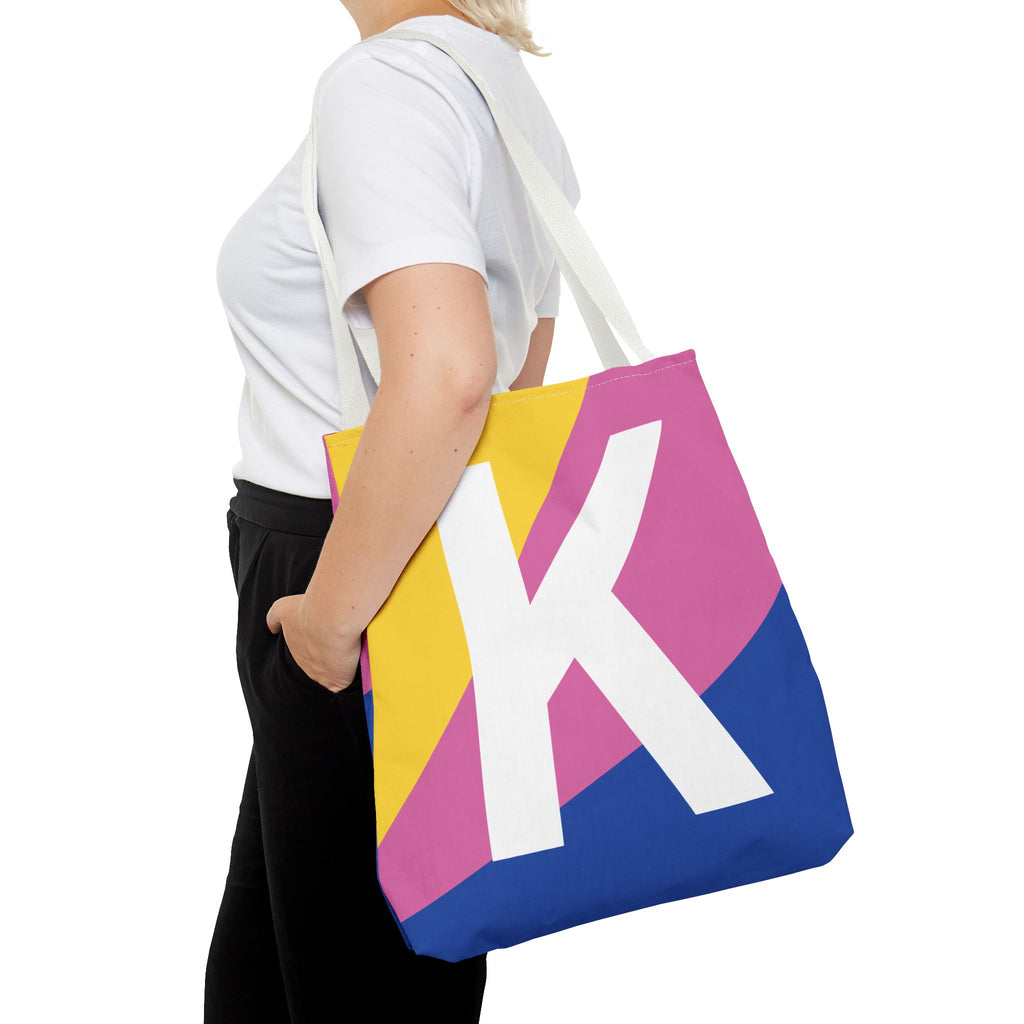 Monogram 'K' Colorblock Tote Bag — Personalized Initial K Shoulder Tote