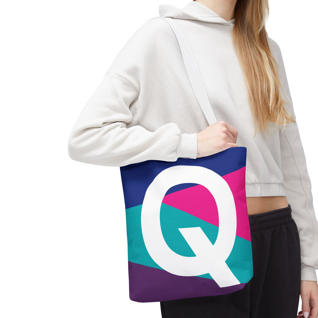 Monogram 'Q' Colorblock Tote Bag — Personalized Initial Q Shoulder Tote