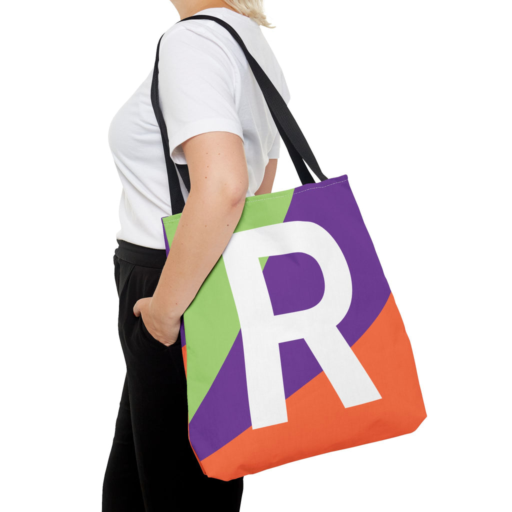 Monogram 'R' Colorblock Tote Bag — Personalized Initial R Shoulder Tote