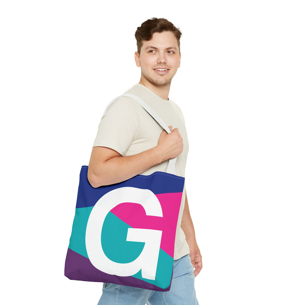 Monogram 'G' Colorblock Tote Bag — Personalized Initial G Shoulder Tote