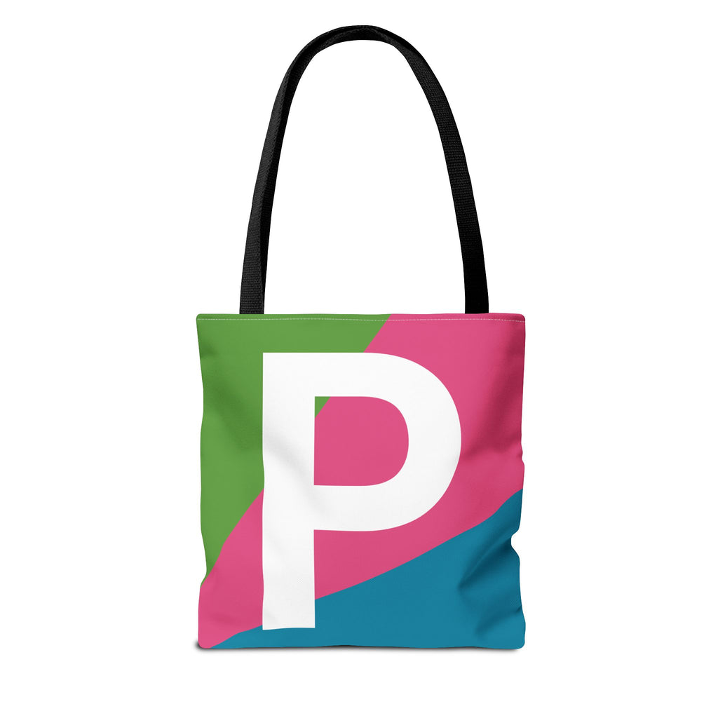 Monogram 'P' Colorblock Tote Bag — Personalized Initial P Shoulder Tote