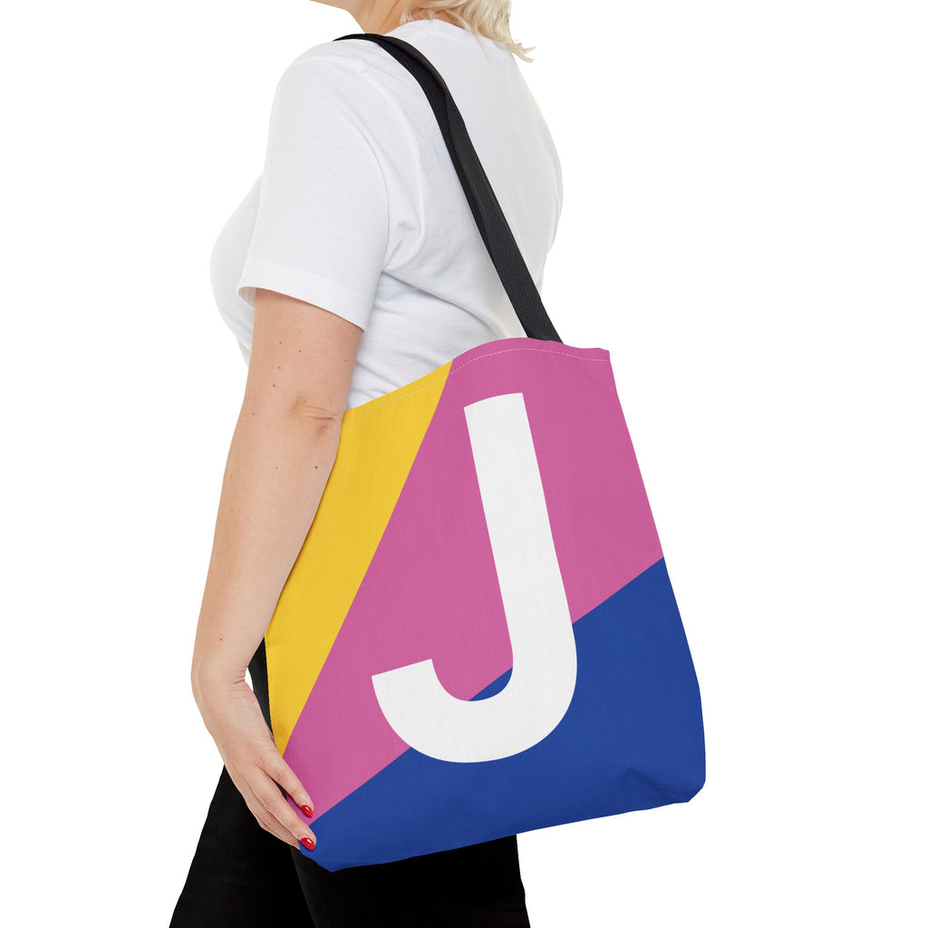 Monogram 'J' Colorblock Tote Bag — Personalized Initial J Shoulder Tote