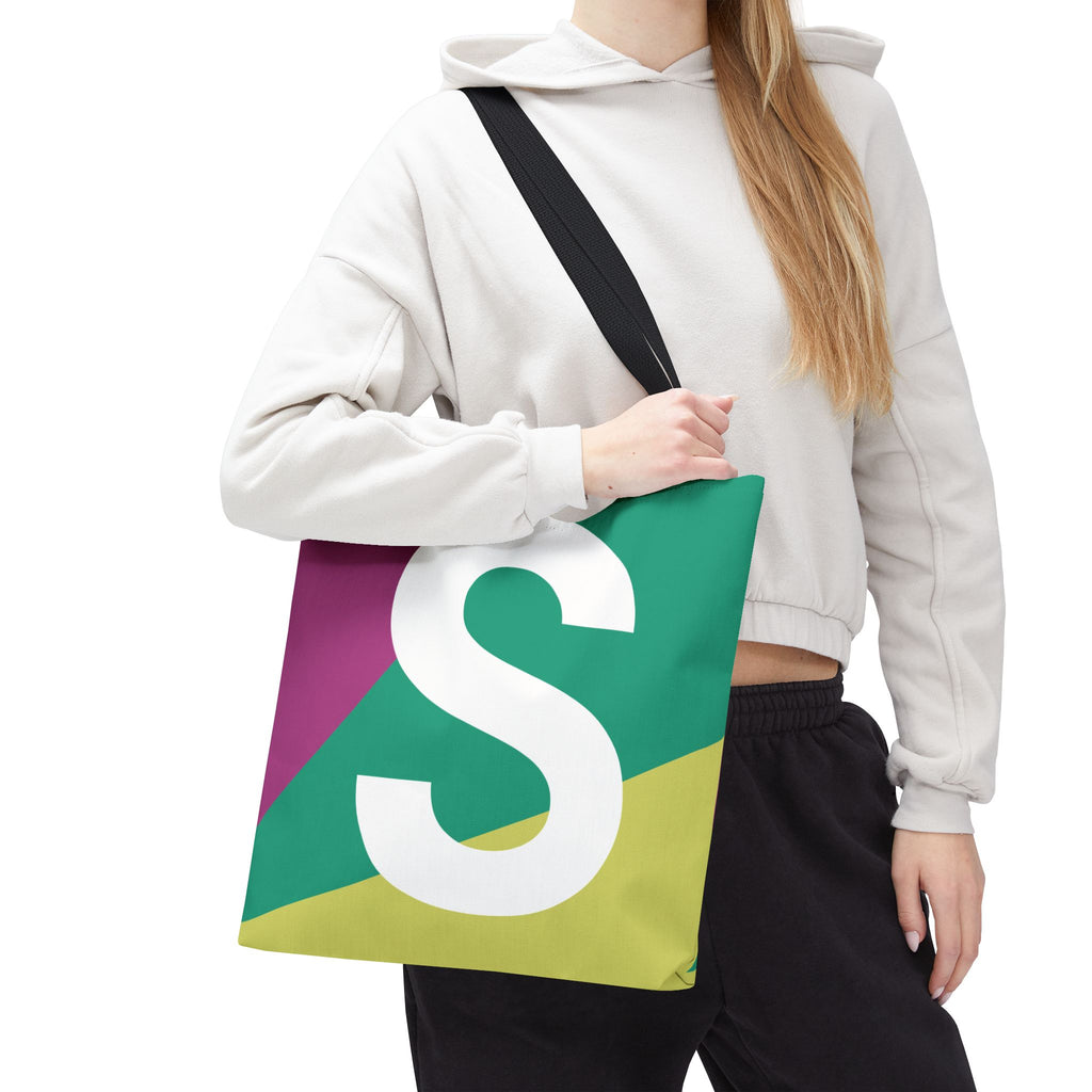 Monogram 'S' Colorblock Tote Bag — Personalized Initial S Shoulder Tote