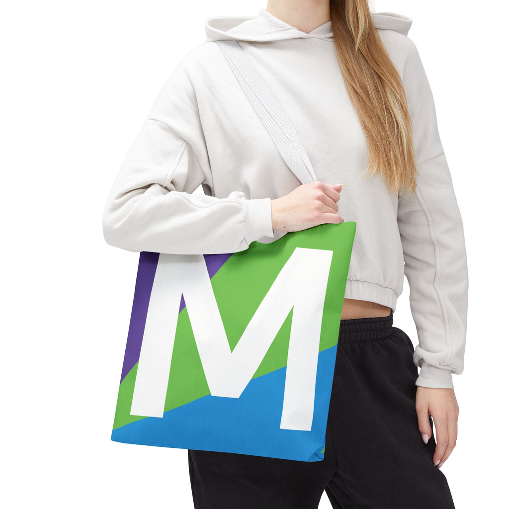 Monogram 'M' Colorblock Tote Bag — Personalized Initial M Shoulder Tote