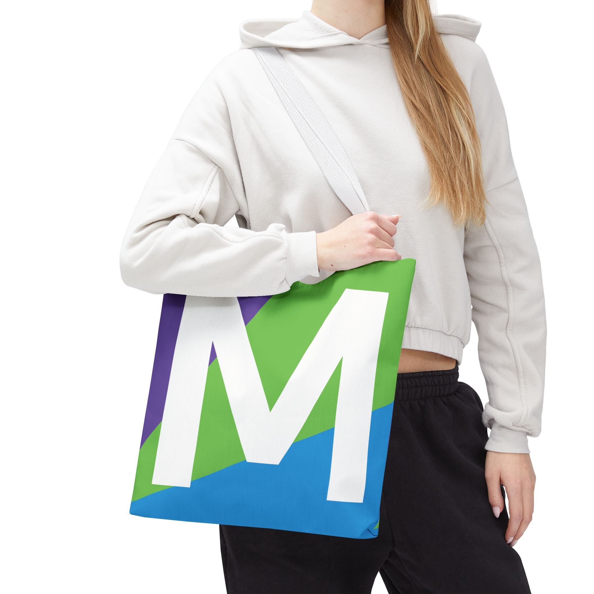 Monogram 'M' Colorblock Tote Bag — Personalized Initial M Shoulder Tote