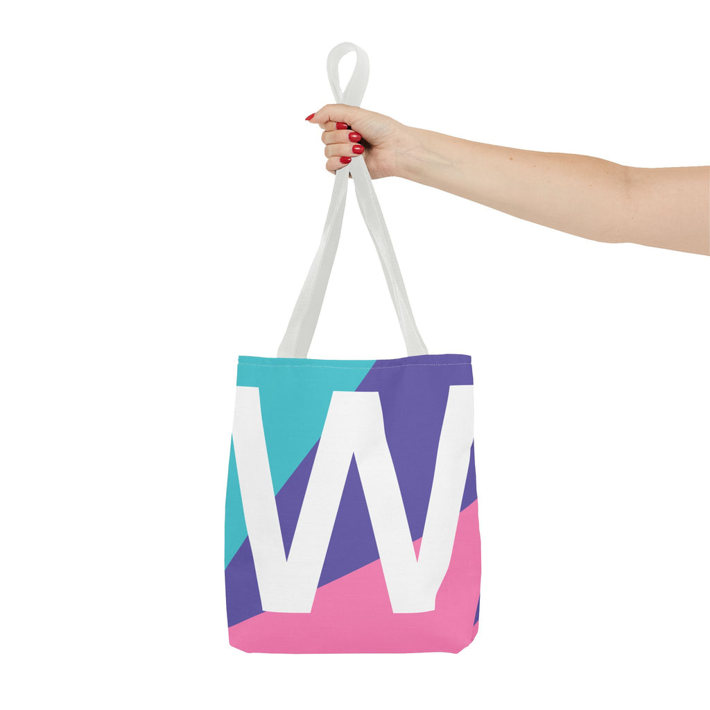 Monogram 'W' Colorblock Tote Bag — Personalized Initial W Shoulder Tote