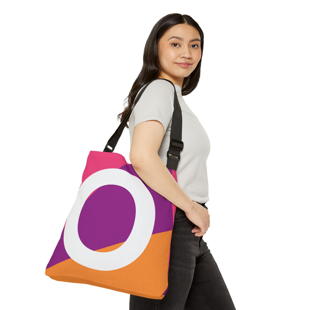 Initial Letter 'O' Colorblock Adjustable Tote Bag — Monogram Alphabet Shoulder Bag