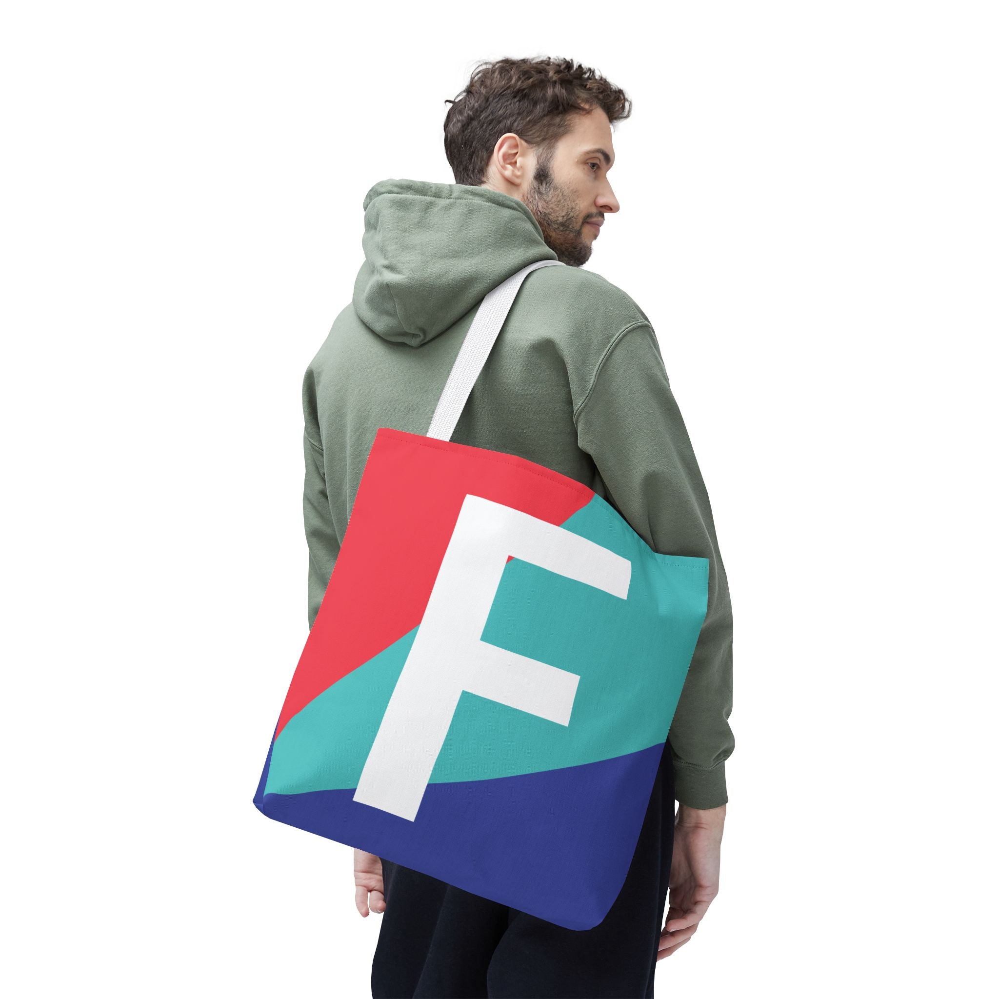 Monogram 'F' Colorblock Tote Bag — Personalized Initial F Shoulder Tote