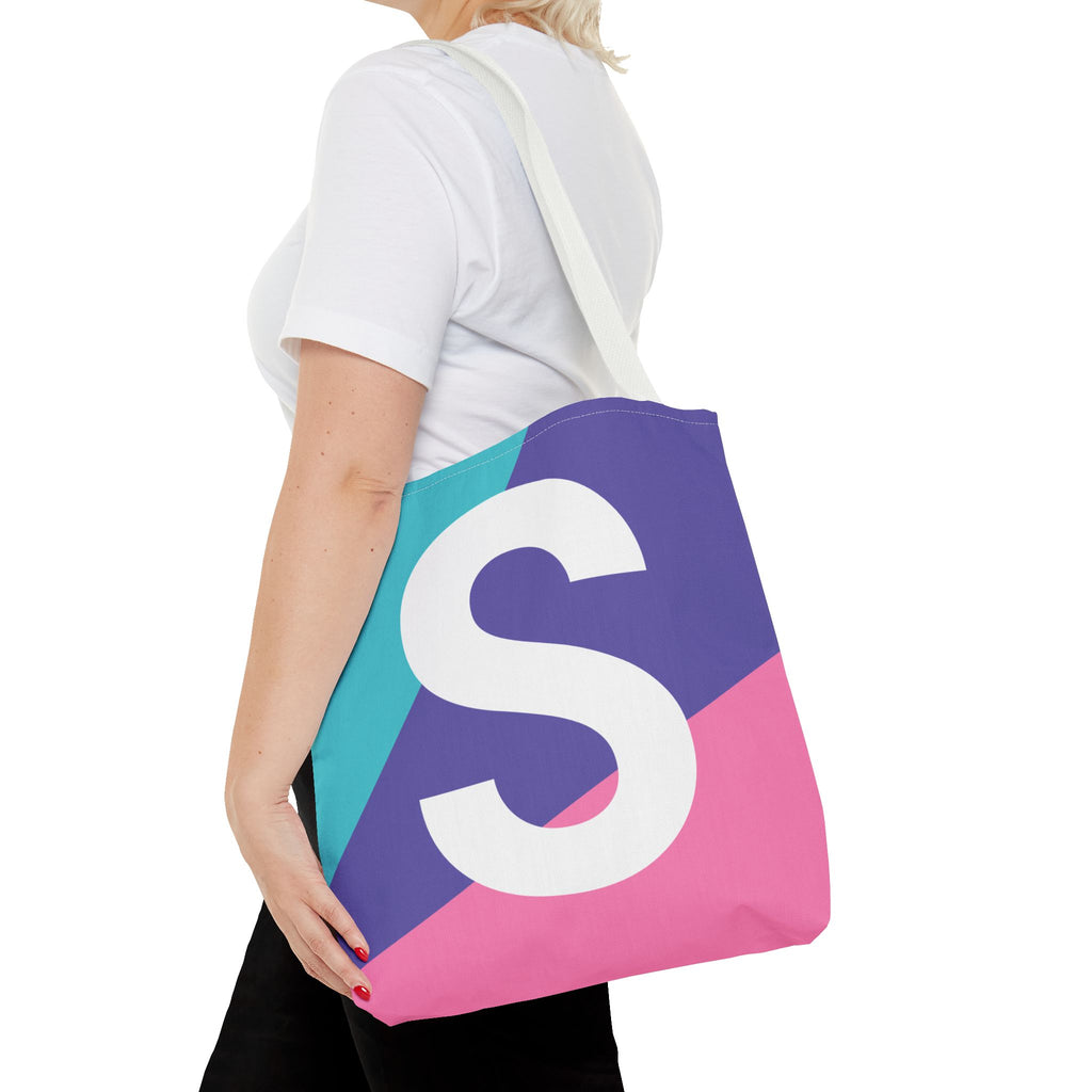 Monogram 'S' Colorblock Tote Bag — Personalized Initial S Shoulder Tote