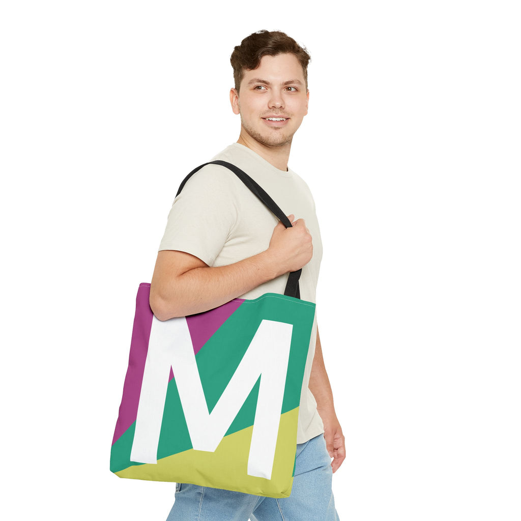 Monogram 'M' Colorblock Tote Bag — Personalized Initial M Shoulder Tote
