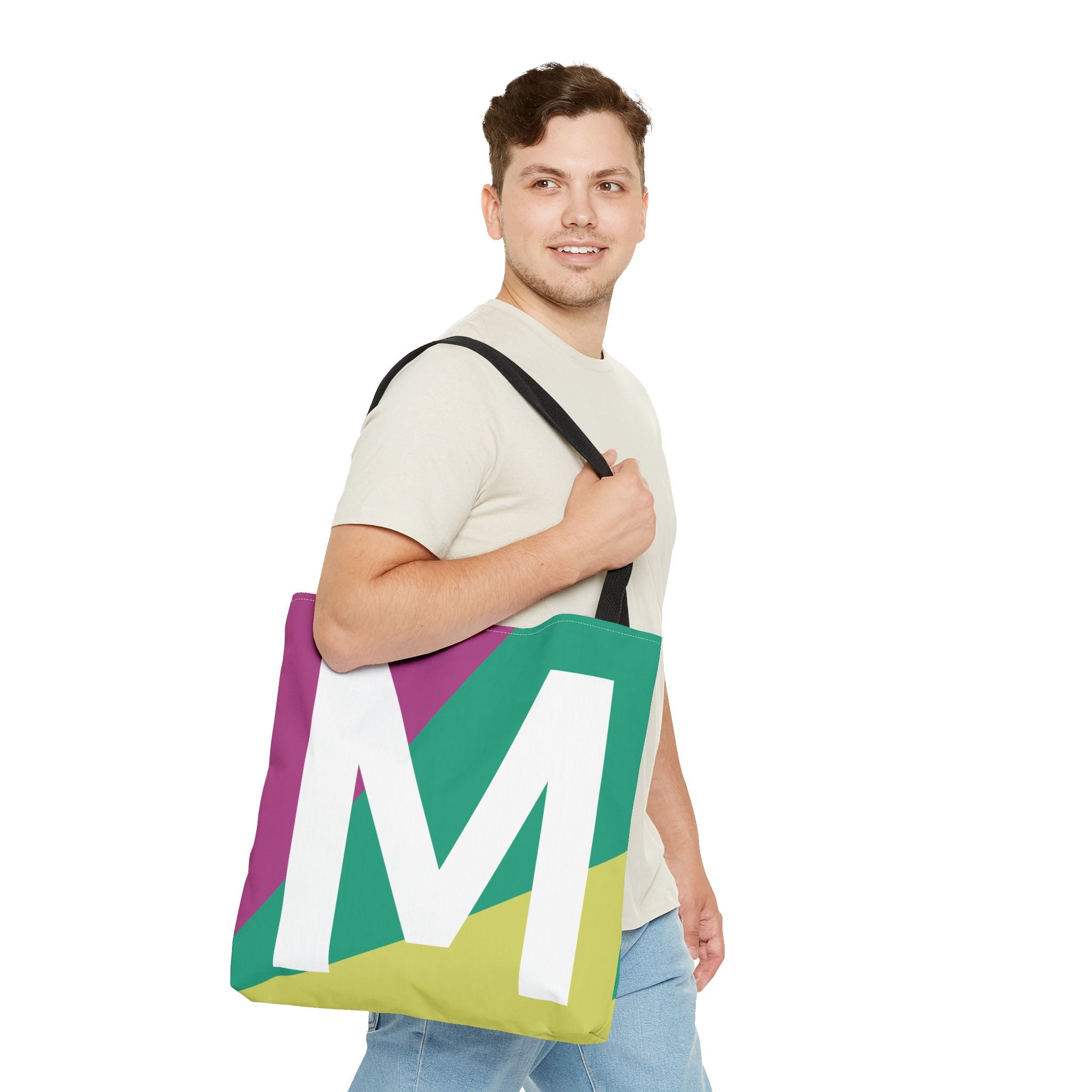 Monogram 'M' Colorblock Tote Bag — Personalized Initial M Shoulder Tote
